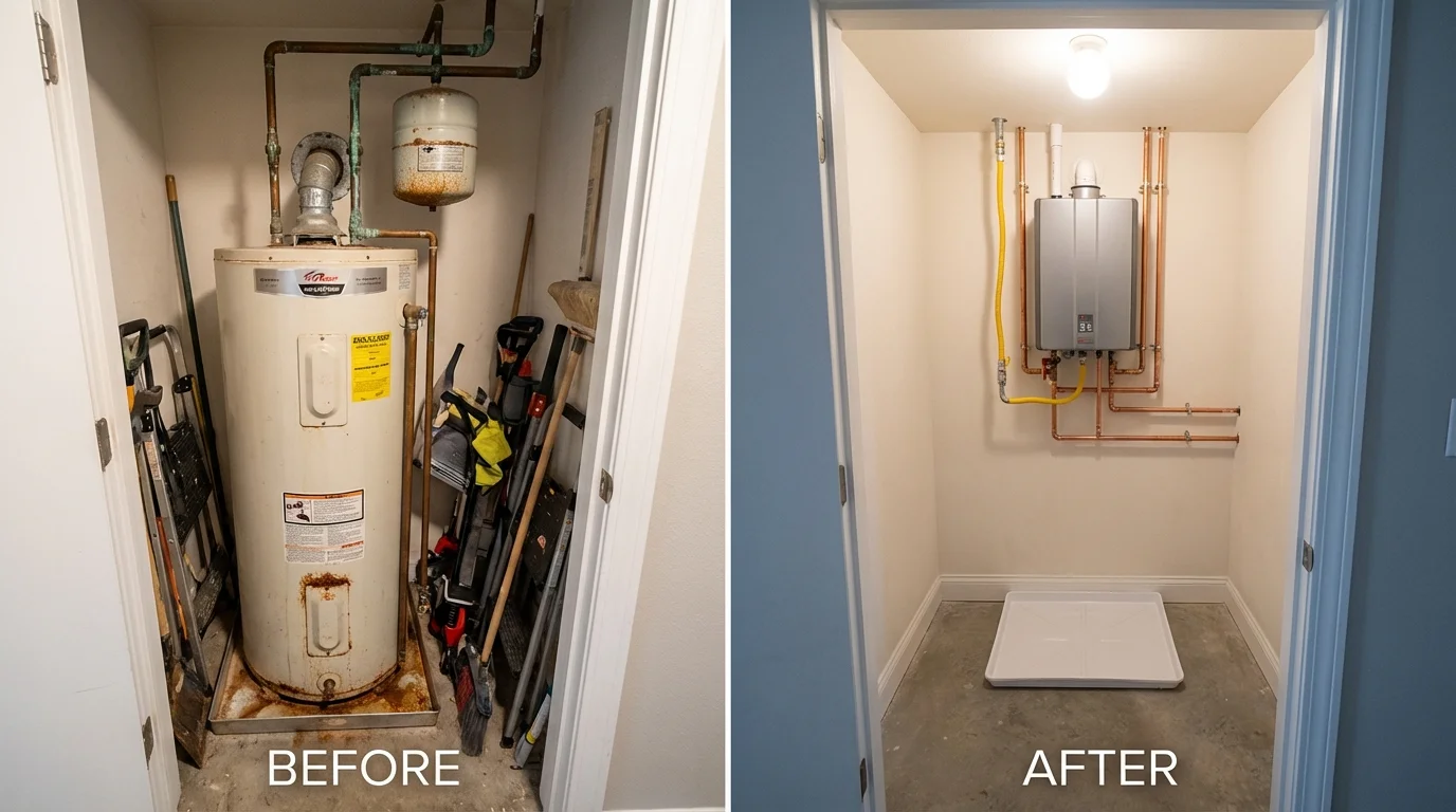 Tank water heater versus wall-mounted tankless unit comparison for Clinton, CT homeowners